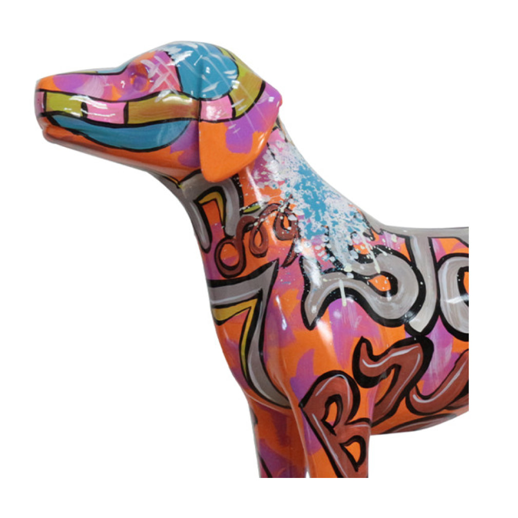 Statue chien en résine orange avec graffiti multicolore H51cm - QEN