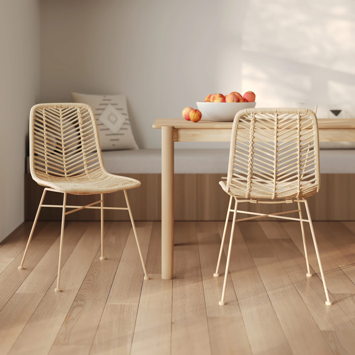 Lot de 2 chaises en rotin naturel et pieds beiges - Tamara
