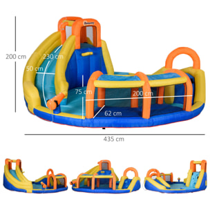 Castillo Hinchable Grande con Tobogán Castillo de Rebote para Niños de 3-8 Años con Cesta de Baloncesto Piscina Inflador de 750W y Bolsa de Transporte 435x435x200 cm Multicolor