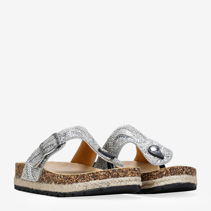 Sandalias de dedo plateadas con esparto