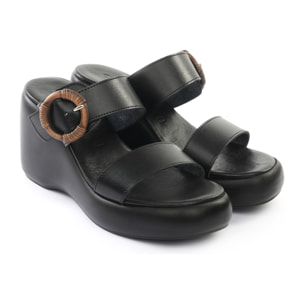 SANDALO ZEPPA DOPPIA FASCIA VERA PELLE NERO