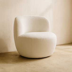 Fauteuil en tissu bouclette beige et structure en bois MALO