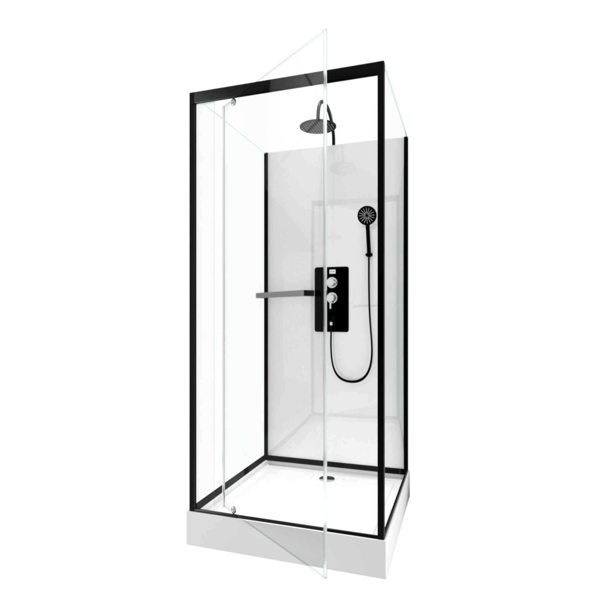Cabine de douche carrée 80x80x230cm - extra blanc et profilé noir mat - LUNAR SQUARE 80