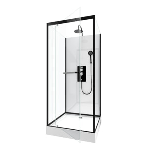 Cabine de douche carrée 80x80x230cm - extra blanc et profilé noir mat - LUNAR SQUARE 80
