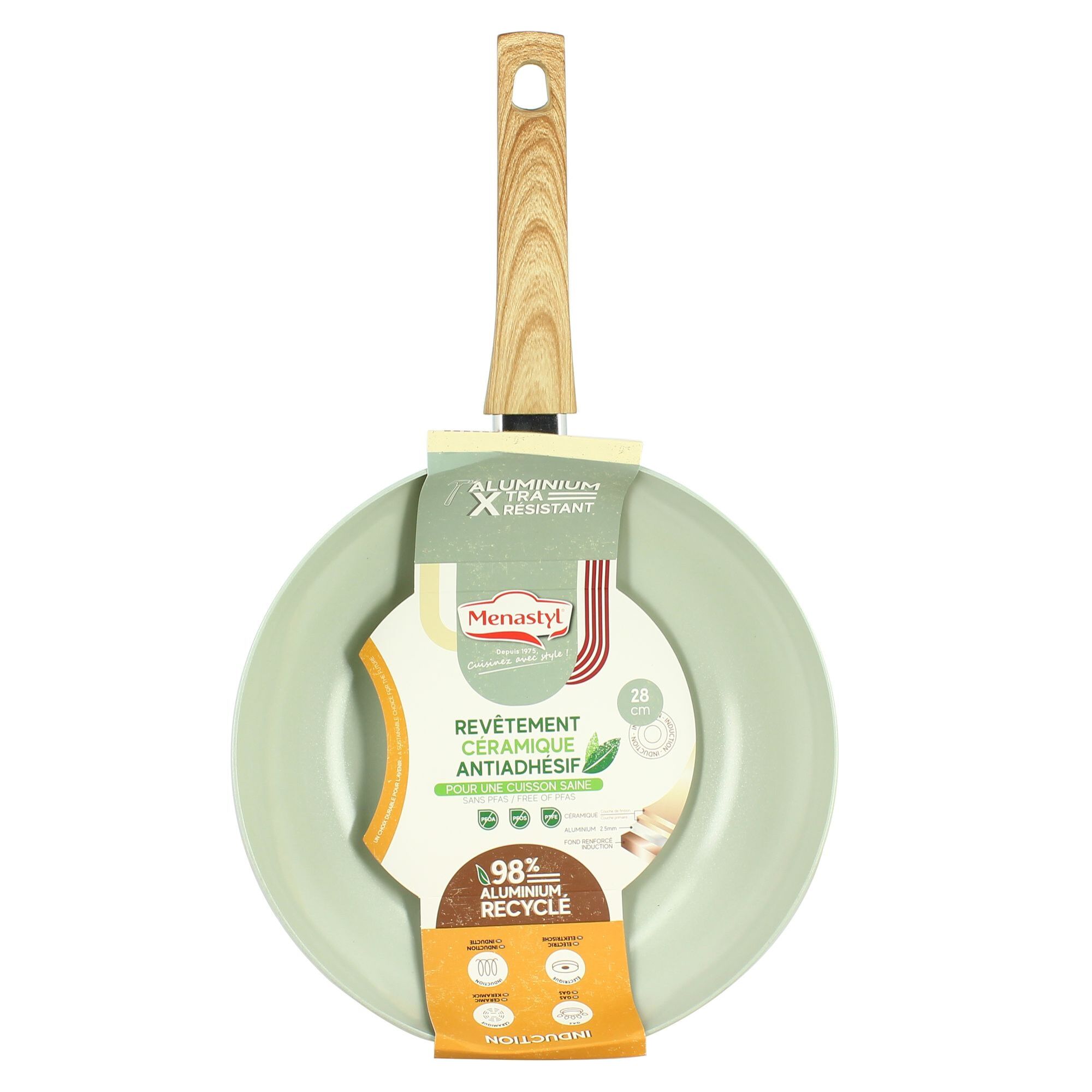 Wok en revêtement céramique 28cm céladon - tous feux COLORAMA