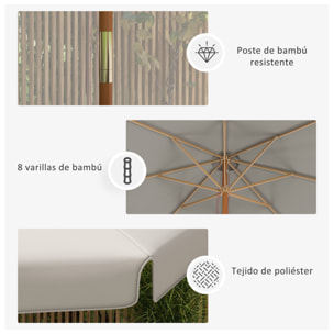 Sombrilla Terraza Exterior Ø325 cm Sombrilla de Jardín con Sistema de Polea Techo Ventilado 8 Varillas de Bambú y Poste de Madera Parasol para Patio Terraza Gris