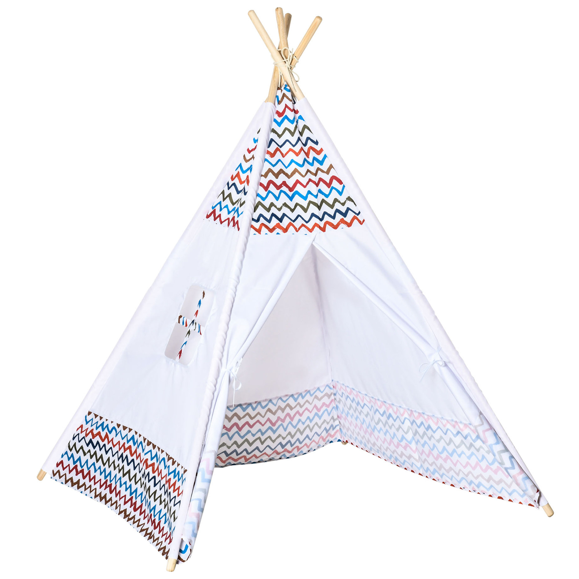 Tienda de Campaña para Niños de +3 Años Tipi Infantil de Madera Portátil con Ventana para Interiores y Exteriores 120x120x155 cm Blanco