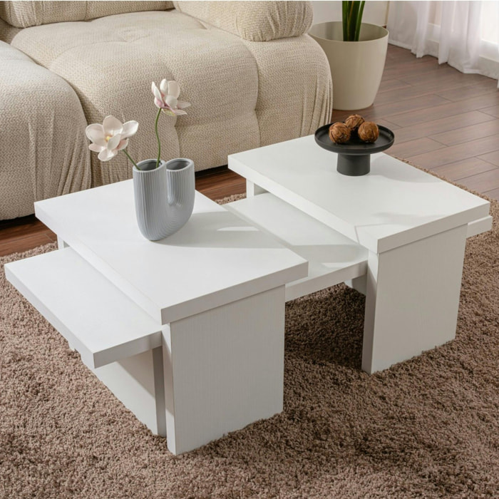 Table basse gigogne design – effet bois blanc (3 pièces) MARFA