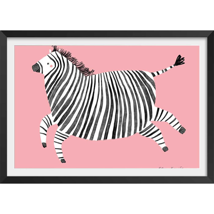 Affiche enfant zèbre rose  Affiche + cadre en bois - Noir