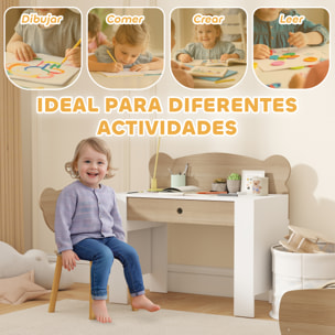 Escritorio Infantil con Silla en Forma de Osito Pupitre Infantil con Cajón para Estudiar Leer y Dibujar Mesa para Niños para Dormitorio Sala Estudio Natural