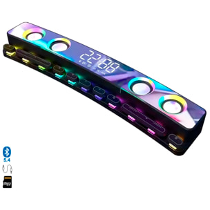 Barra de sonido SH39 Bluetooth 5.4 con teclas mecánicas, pantalla y luz RGB. Batería de 3600mAh. Gaming, home cinema.