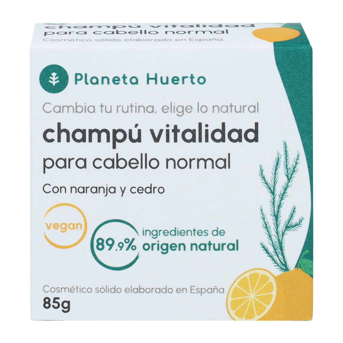 PLANETA HUERTO | Champú Sólido Cabello Normal con Naranja y Cedro 85 gr - Nutrición y Vitalidad Natural