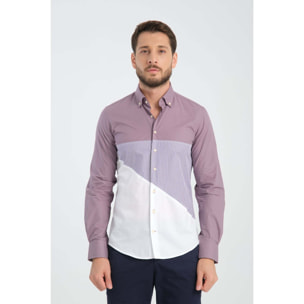 Camicia Uomo 1 Bottone Button Down Doppio Popeline Unito Viola