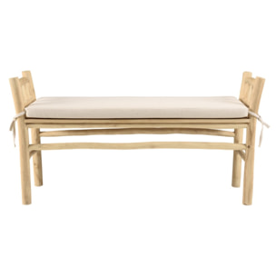 WILL - Banc en branches de teck naturel coussin blanc