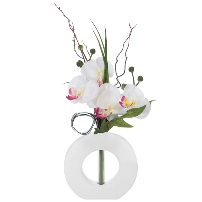 Composition d'orchidées artificielles - vase en céramique - blanc H44 cm