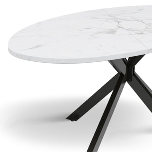 Table à manger ovale Céleste effet marbre blanc et noir 200cm