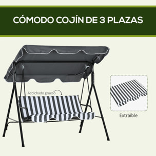 Columpio de Jardín Exterior de 3 Plazas, Balancín de Jardín Exterior con Techo Ajustable y Marco de Acero, para Balcón, Terraza, Patio, Carga 240 kg, 172x110x153 cm, Gris y Blanco