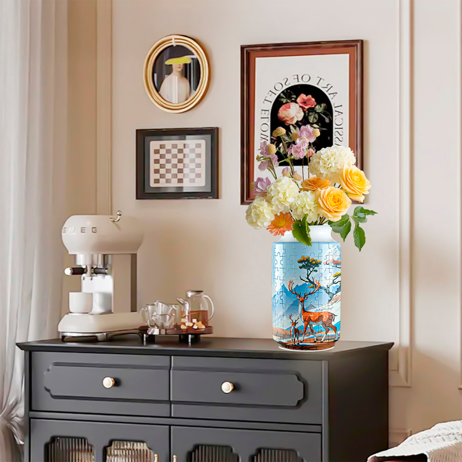 Puzzle 3D in ABS con 162 pezzi. Design Tradizionale Vaso con Cervo.