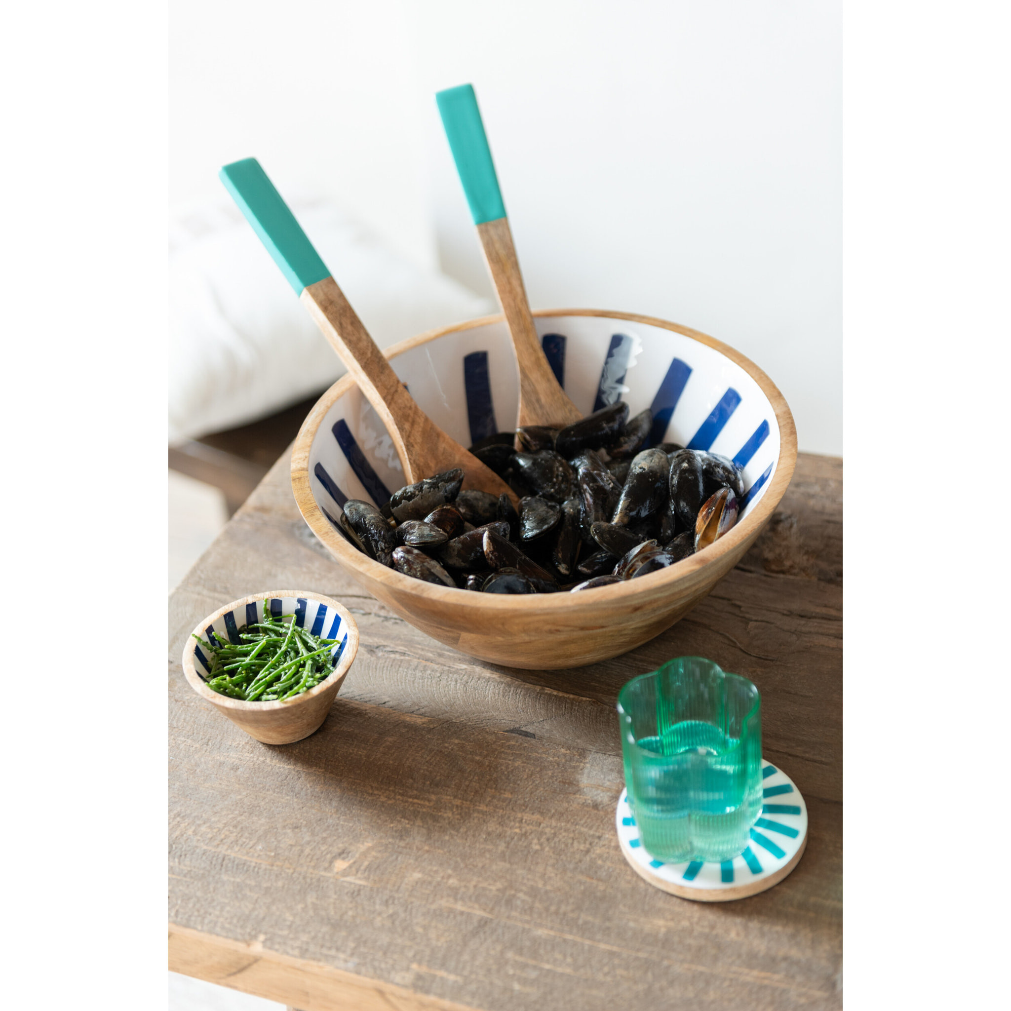 J-Line bol Lignes - bois - bleu/blanc - extra small - 2 pcs