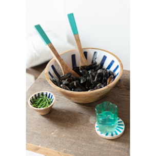 J-Line bol Lignes - bois - bleu/blanc - extra small - 2 pcs