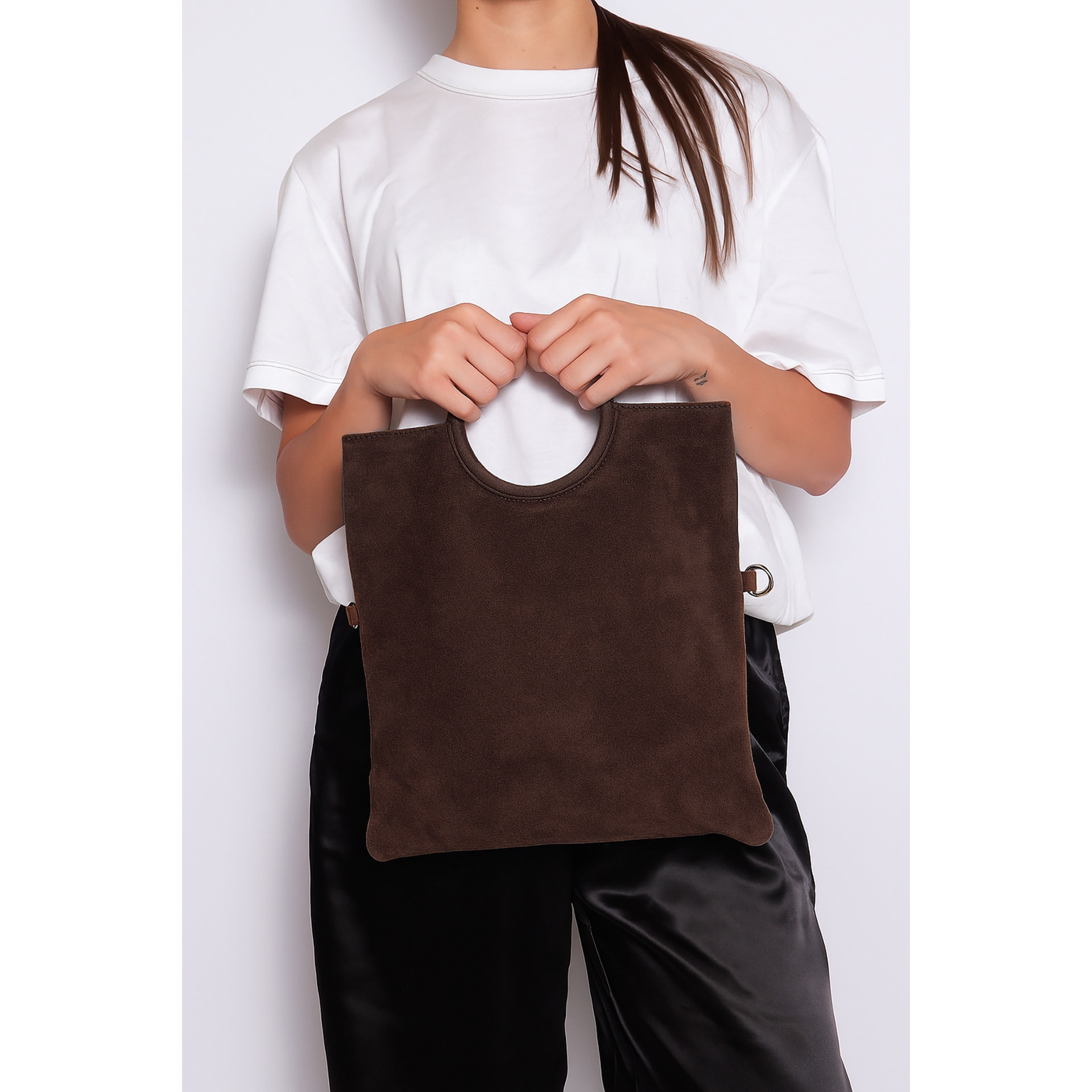 Borsa a mano da donna Made in Italy - Modello Zelia - Pelle scamosciata - 29.0 x 30.0 x 1.0 cm