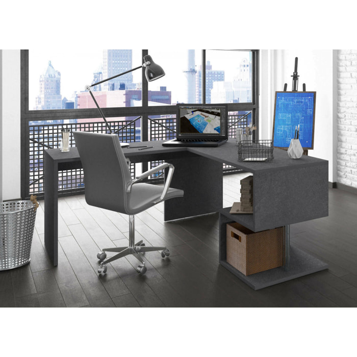 Scrivania Annibi, Scrittoio angolare porta PC, Tavolo multiuso per ufficio, Scrivania salvaspazio multiposizione, 100% Made in Italy, cm 160x60h78, Ardesia
