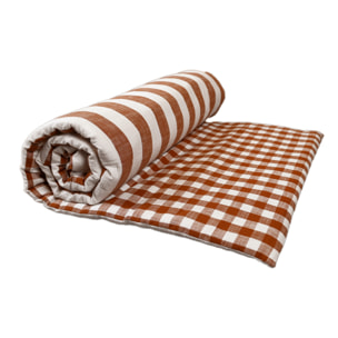 Édredon réversible coton flammé motifs rayures et vichy LOURMARIN - Terracotta