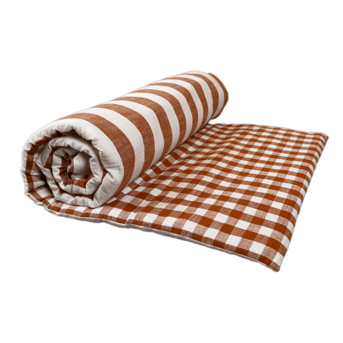 Édredon réversible coton flammé motifs rayures et vichy LOURMARIN - Terracotta