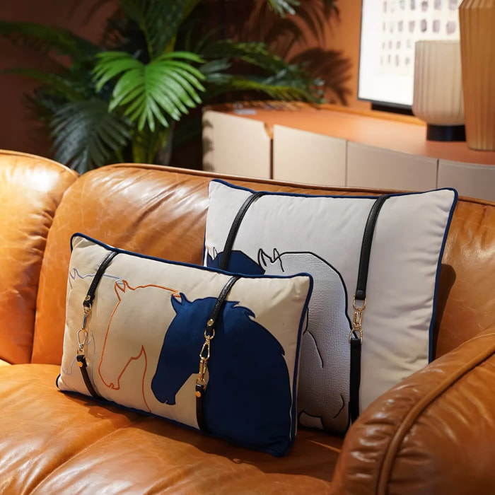 Coussin duo chevaux bleu Kare Design