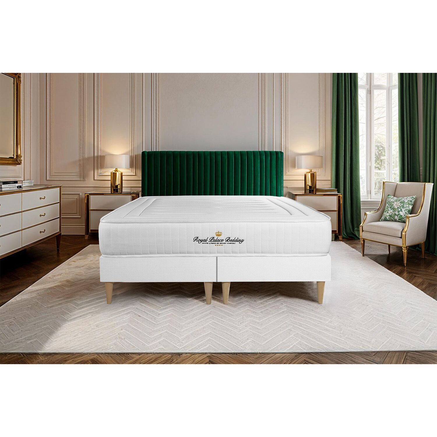 Ensemble sommier + matelas LANCASTER ressorts ensachés et mémoire de forme + Sommier Tapissier multi-lattes cm d'épaisseur - Matelas à Ressorts ensachés et mémoire de forme de 22cm d'épaisseur
