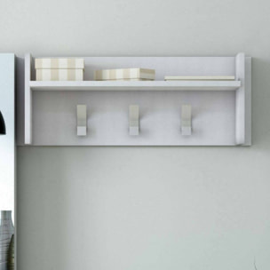 Mobile da ingresso Angry, Mobile appendiabiti con 3 ganci, Mensola portaoggetti da ingresso, 100% Made in Italy, 90x29h34 cm, Bianco