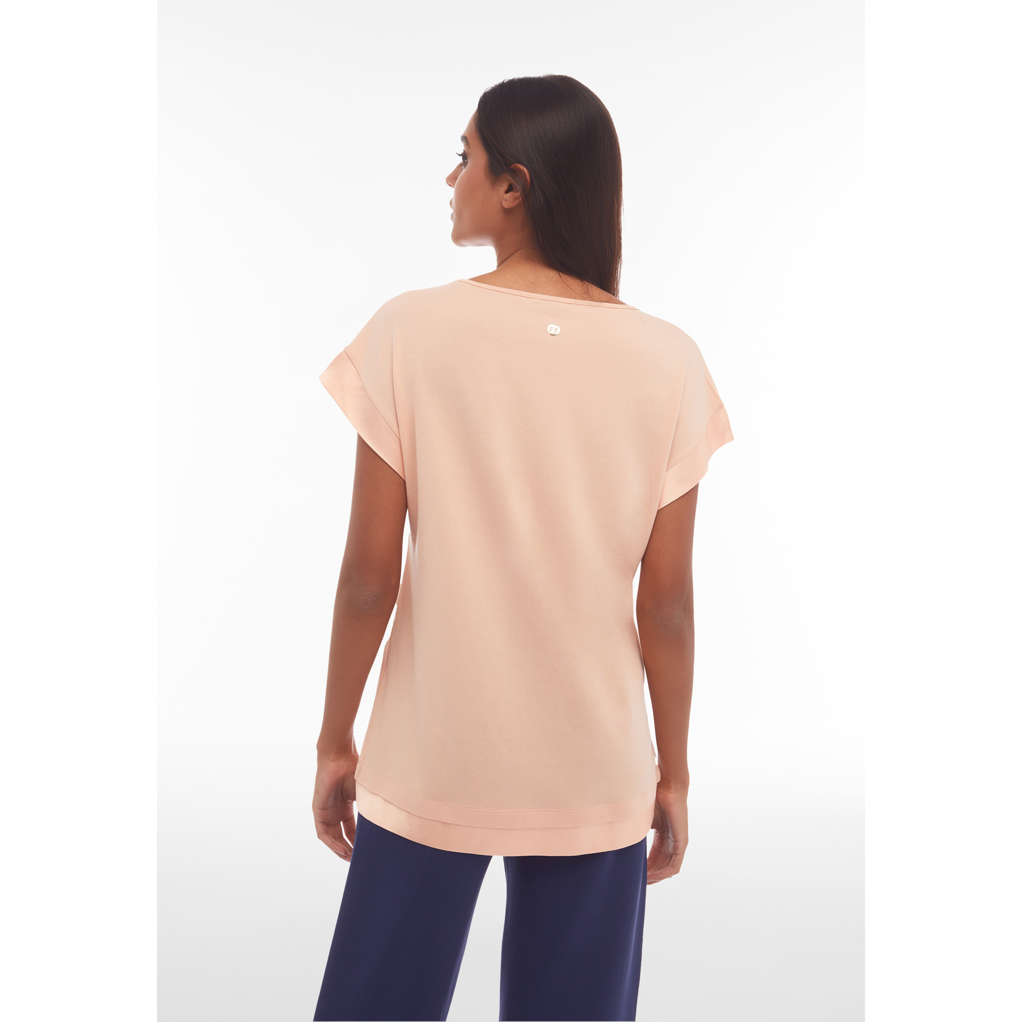 T-shirt donna in jersey modal con inserti in satin