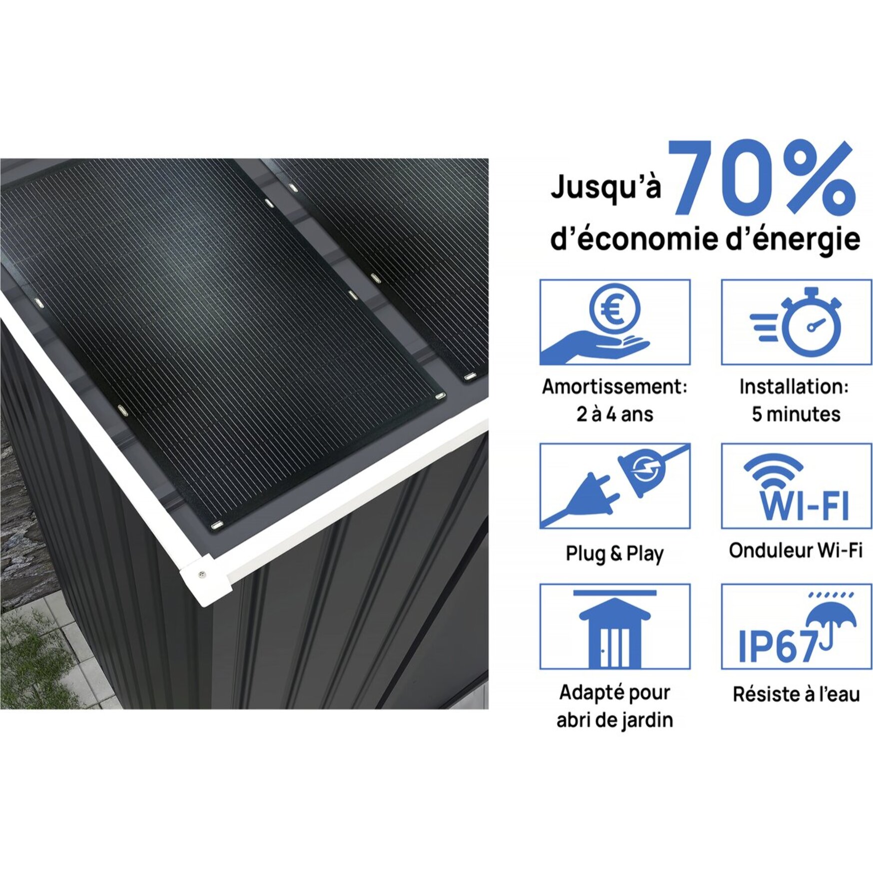 Abri de jardin métal - "Vegas" - 12.98 m² avec panneaux solaires - Gris