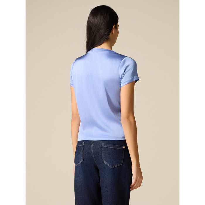 Oltre - Blusa de manga corta en raso - Light - blue