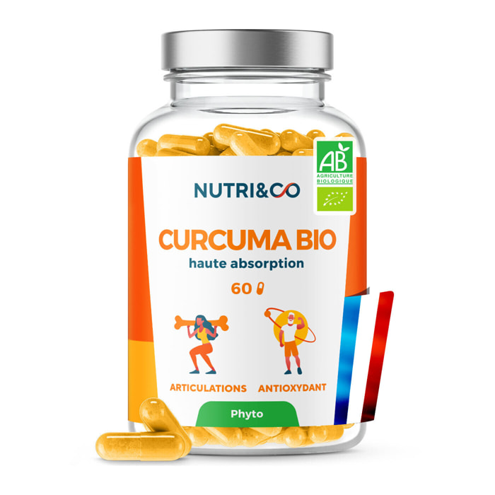 Nutri&Co Curcuma Bio Breveté Haute Absorption pour Articulations - 60 gélules Vegan