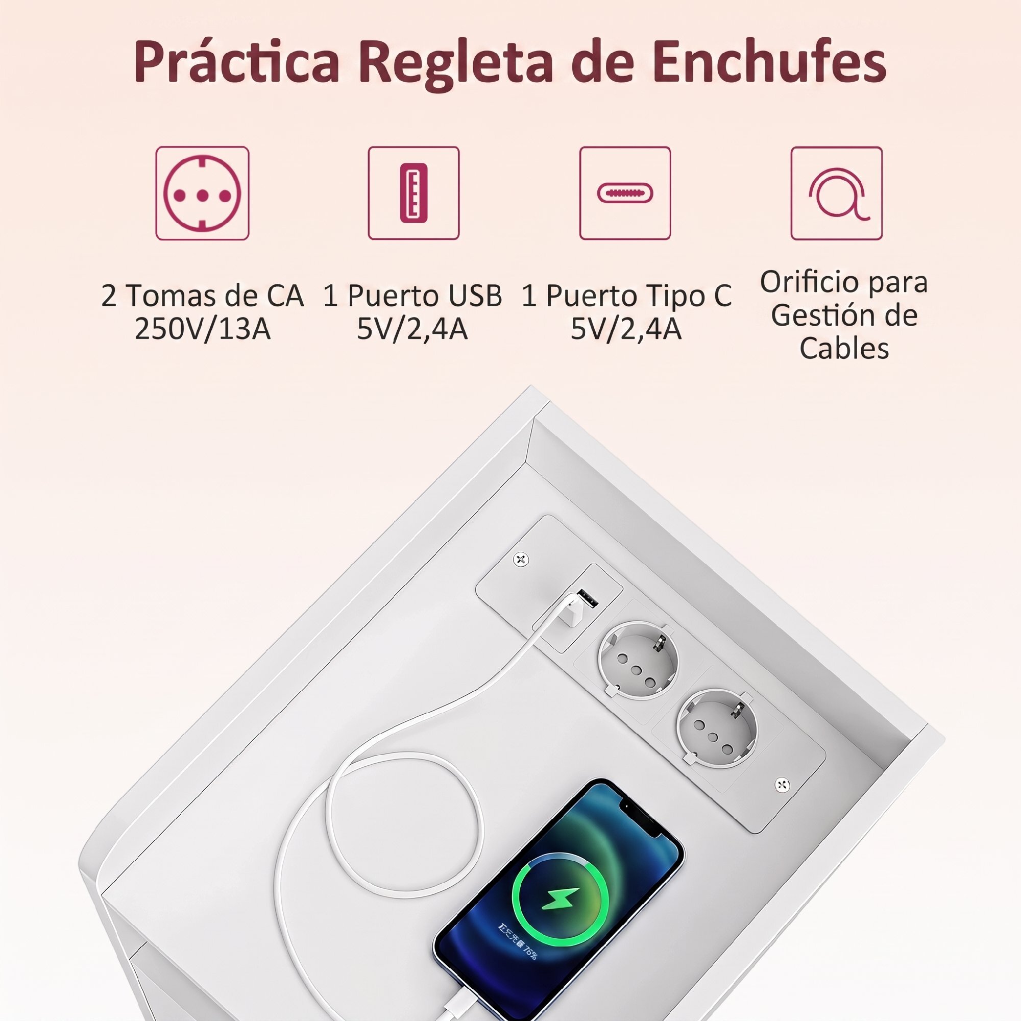 Mesitas de Noche Estrechas, Juego de 2, con Estación de Carga, Mesillas de Noche Dormitorio con Puerta, Compartimento Abierto, Estante Ajustable, Mesa Auxiliar para Espacios Reducidos, Blanco