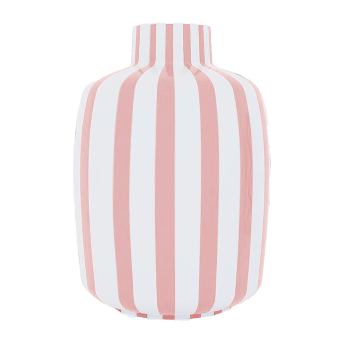Milan – Vase décoratif rayé rose en céramique