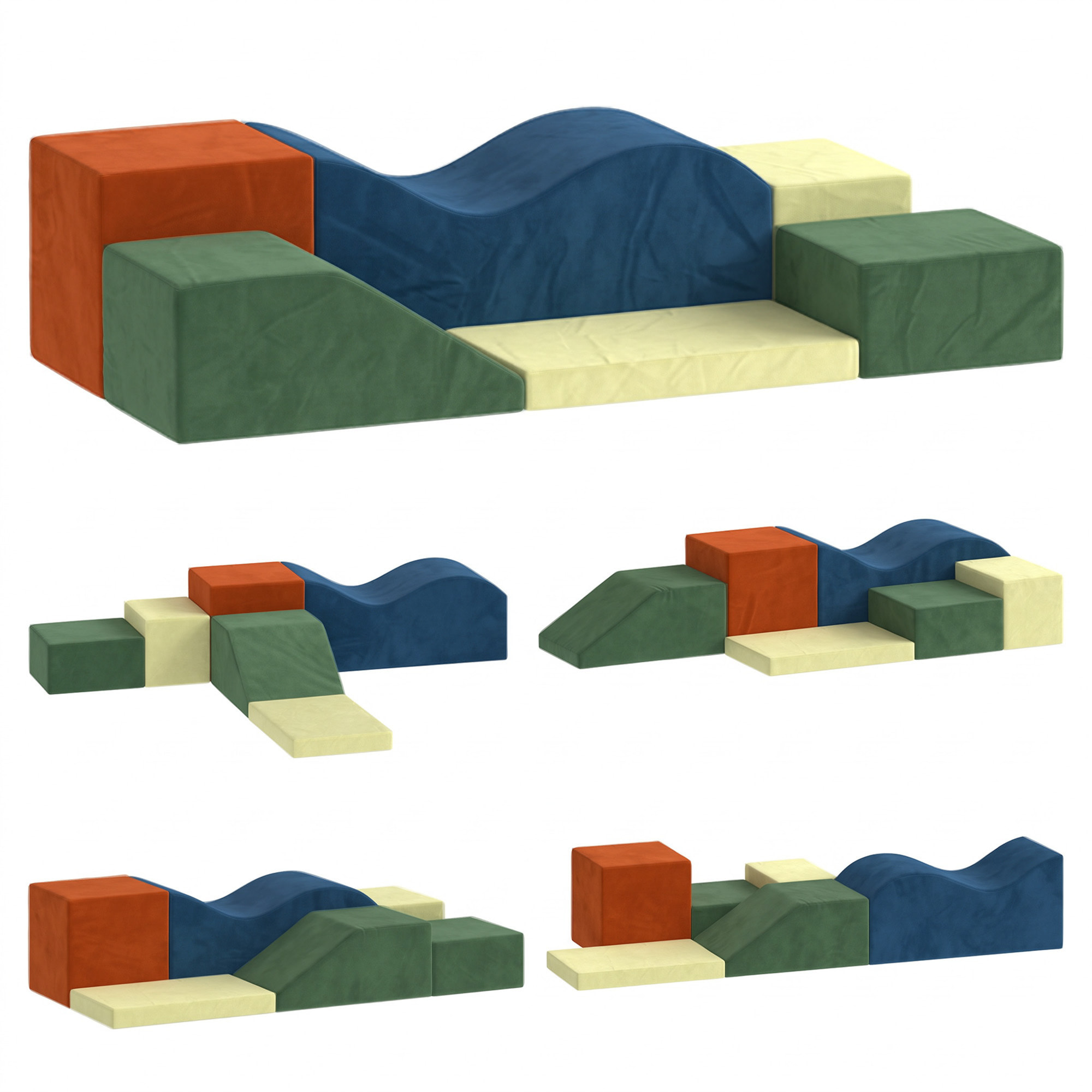 Parcours motricité 6 pièces variées tissu velours multicolore