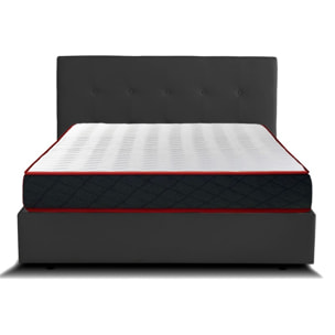 Lit coffre sommier relevable noir + Matelas Memoire de Forme | Modele Venise Simili Cuir | Grande capacite de stockage