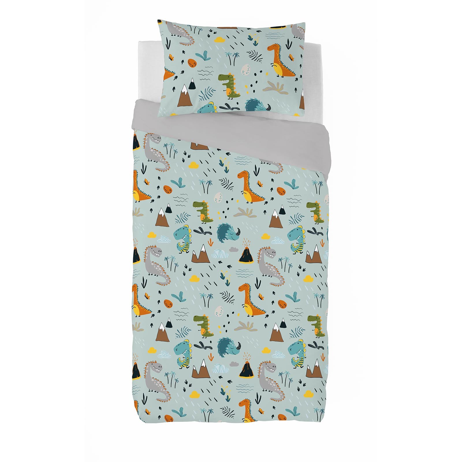 Cool Kids - Funda Nórdica Estampada - Infantil - Cierre Solapa - 100% Algodón - Incluye 1 Funda de Almohada - Saurus