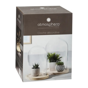 Cloche verre et bois H26cm