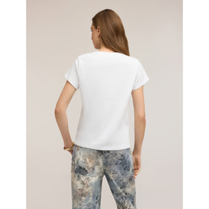 Motivi - T-shirt in jersey con cuore in paillettes - Bianco
