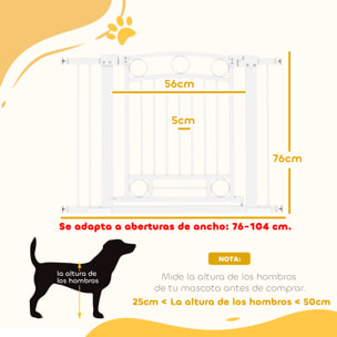 Barrera para Perros Puerta para Perros con Ancho Ajustable 76-104 cm Barrera de Seguridad para Perros con 2 Extensiones para Escaleras y Puertas Blanco