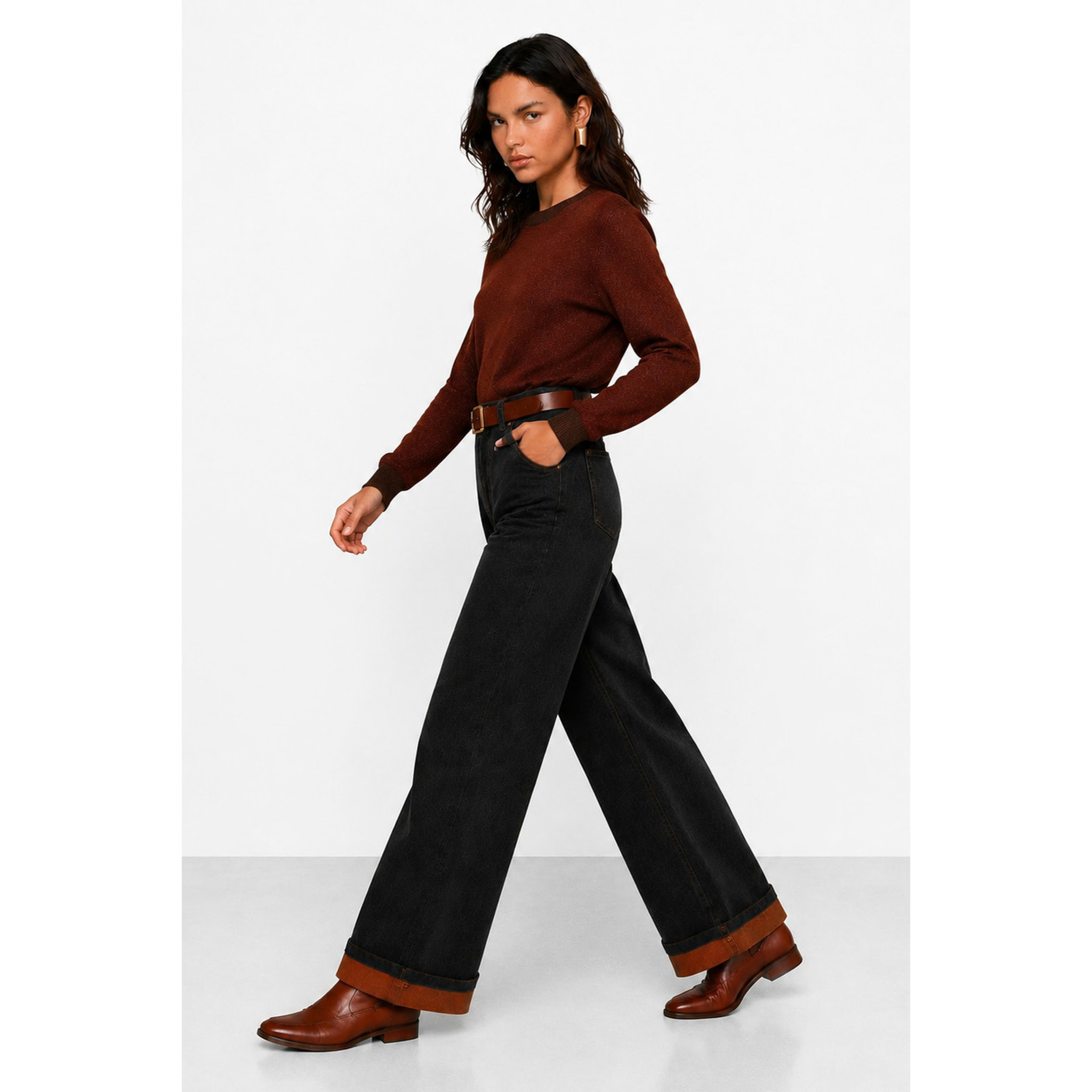 Kocca - Pantaloni in denim da donna a vita alta e gamba larga Donna