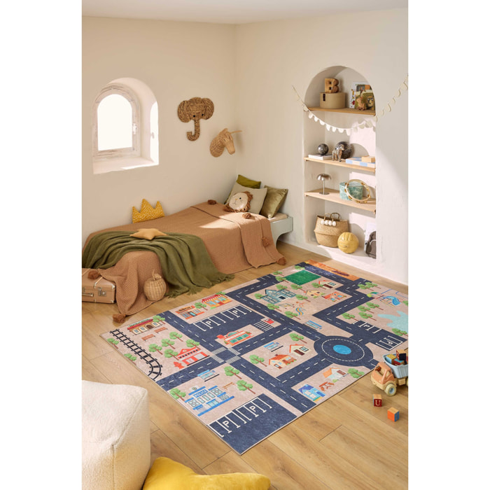 HAPPY - Tapis enfant lavable à motif circuit - Beige