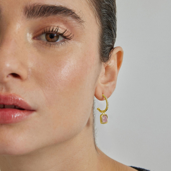 Pendientes de Cristal Morado acabados en oro amarillo de 18K