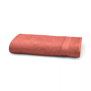 Serviette eponge pur coton 550 g/m² uni rose Elea corail