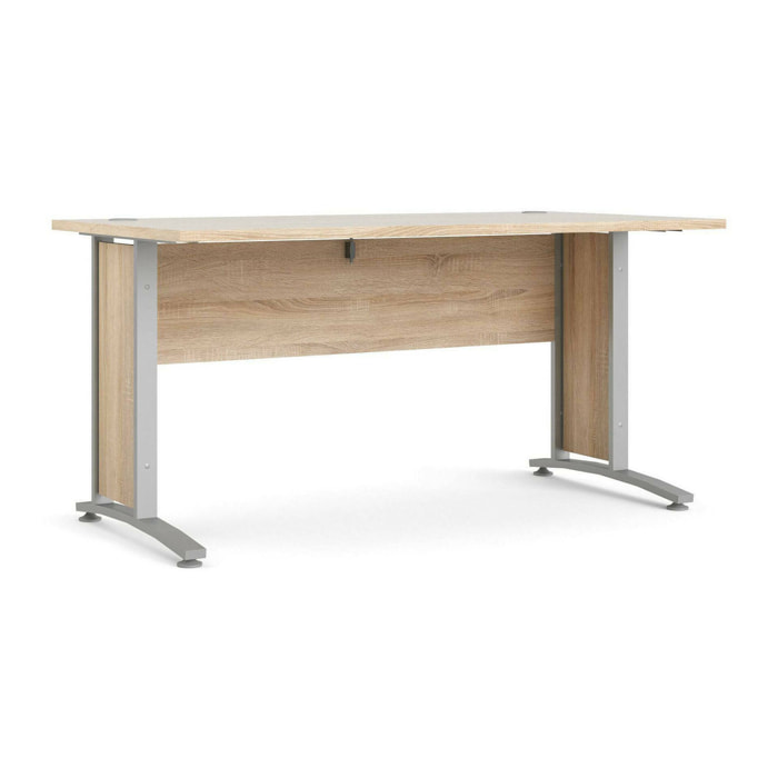 Scrivania Ascorbato, Scrittoio multiuso, Tavolo per ufficio porta PC, Piano di lavoro, 150x80 h75 cm, Grigio e Quercia