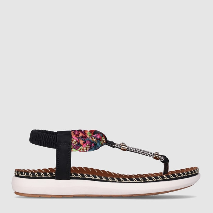 Sandalias de Piel Sintética - Negro - Tacón: Bajo