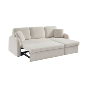 Canapé d'angle convertible en tissu bouclettes blanches - Milano - 3 places. fauteuil d'angle réversible coffre rangement lit modulable